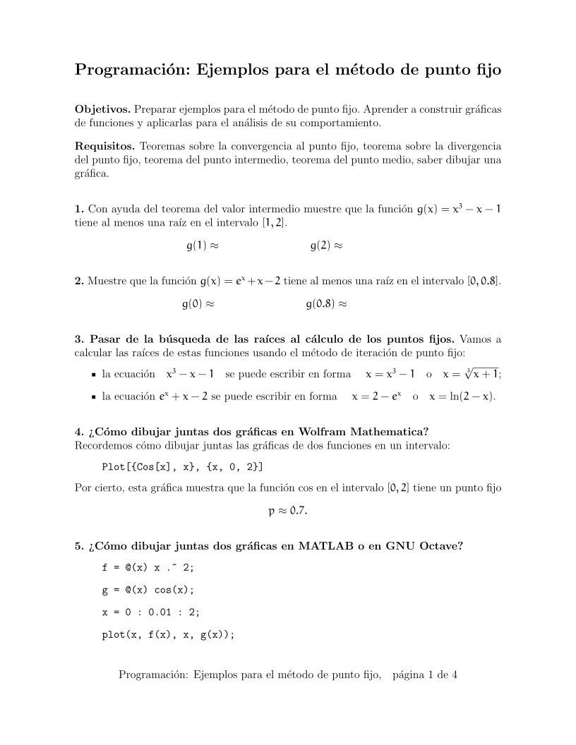 Imágen de pdf Programación: Ejemplos para el método de punto fijo