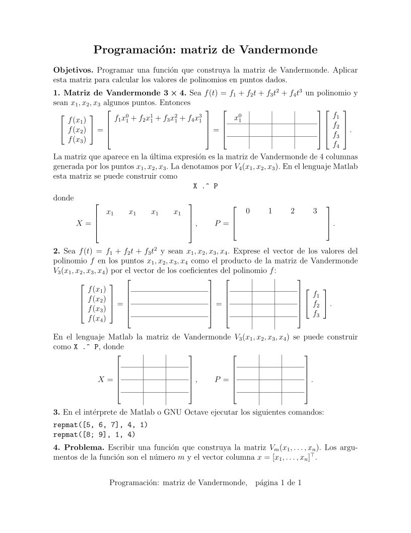 Imágen de pdf Programación: matriz de Vandermonde