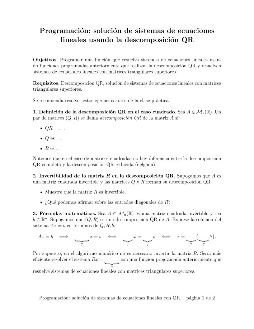 Imágen de pdf Programación: solución de sistemas de ecuaciones lineales usando la descomposición QR