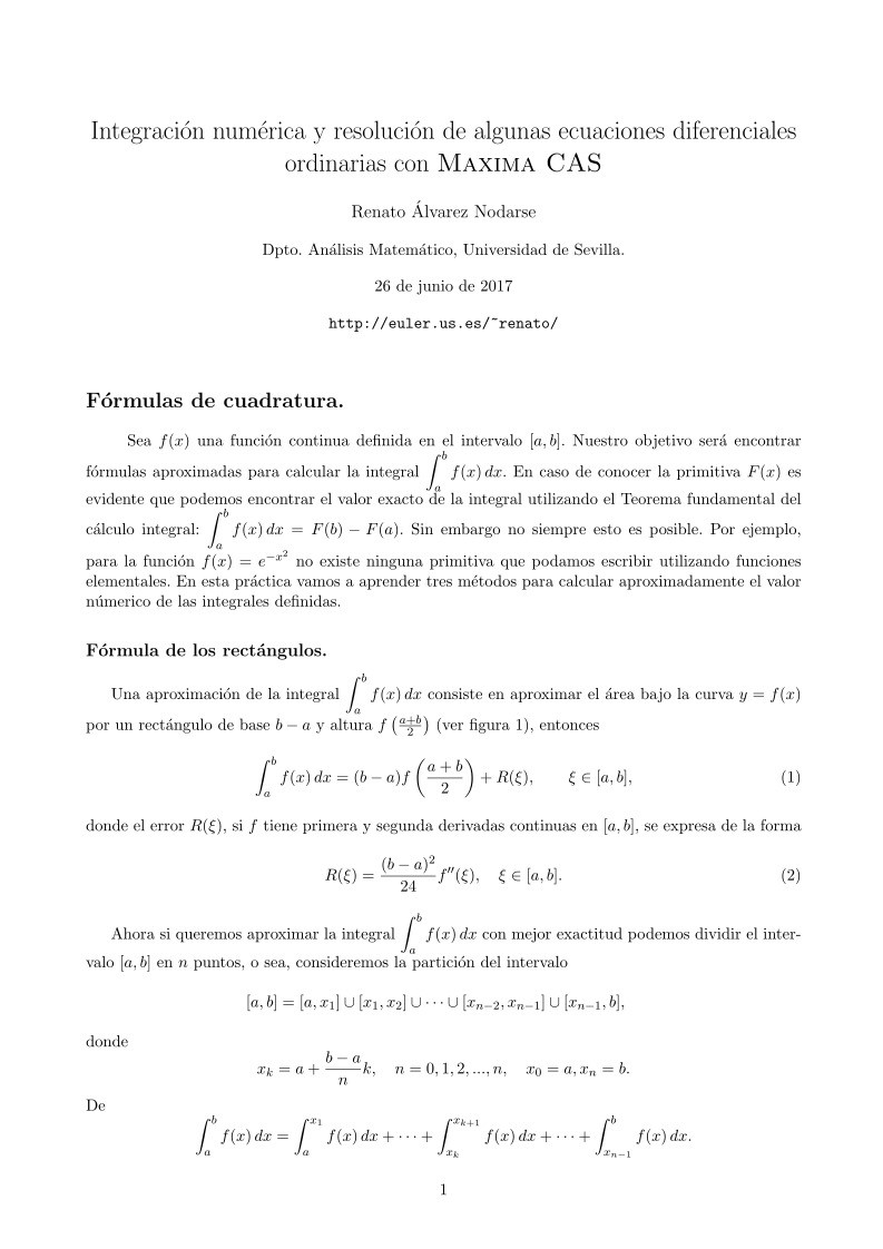 Imágen de pdf Integración numérica y resolución de algunas ecuaciones diferenciales ordinarias con Maxima CAS