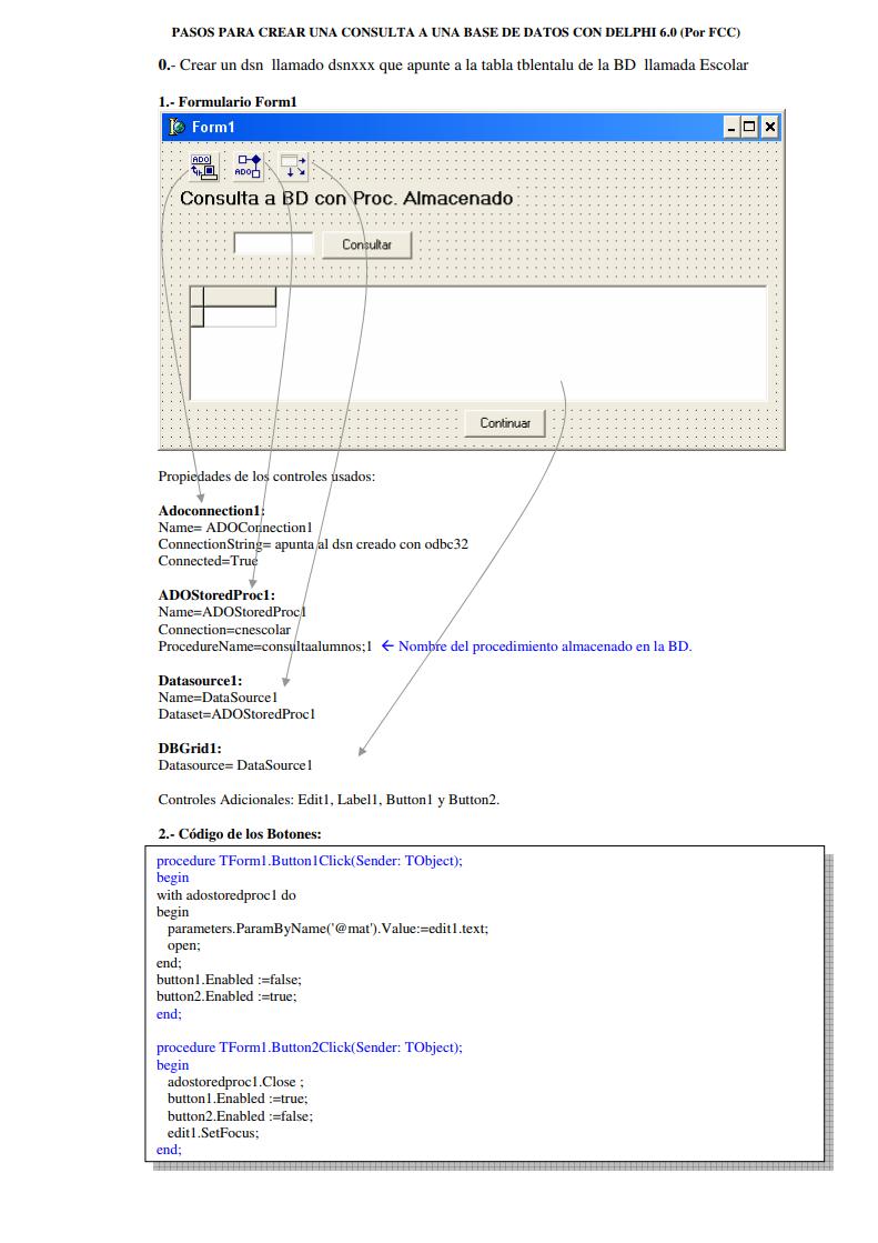 Imágen de pdf Pasos para crear una consulta a una base de datos con Delphi 6.0