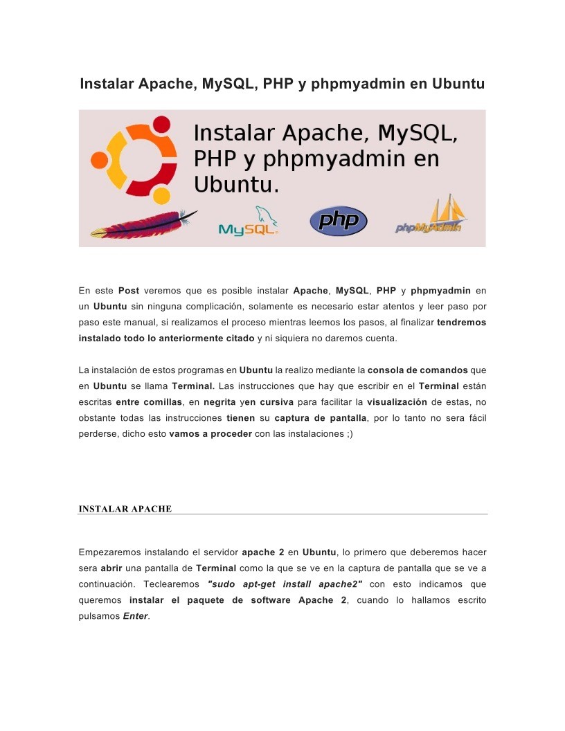 Imágen de pdf Instalar Apache, MySQL, PHP y phpmyadmin en Ubuntu