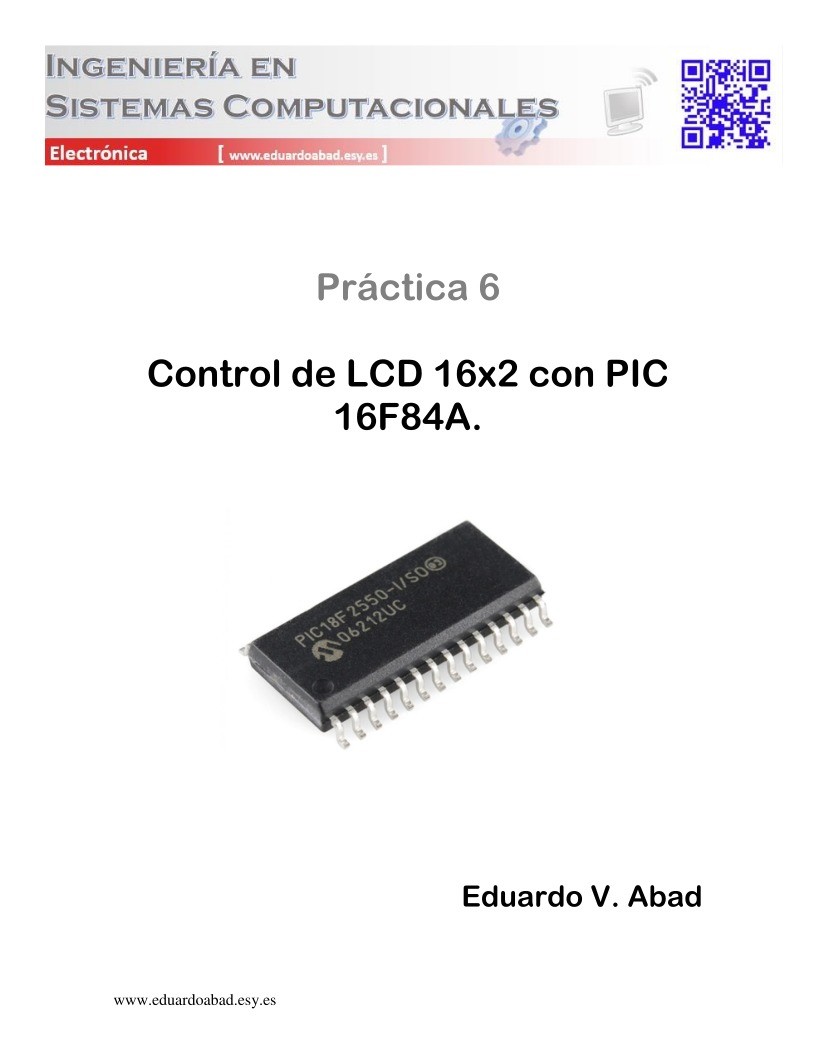 Imágen de pdf Práctica 6 - Control de LCD 16x2 con PIC 16F84A