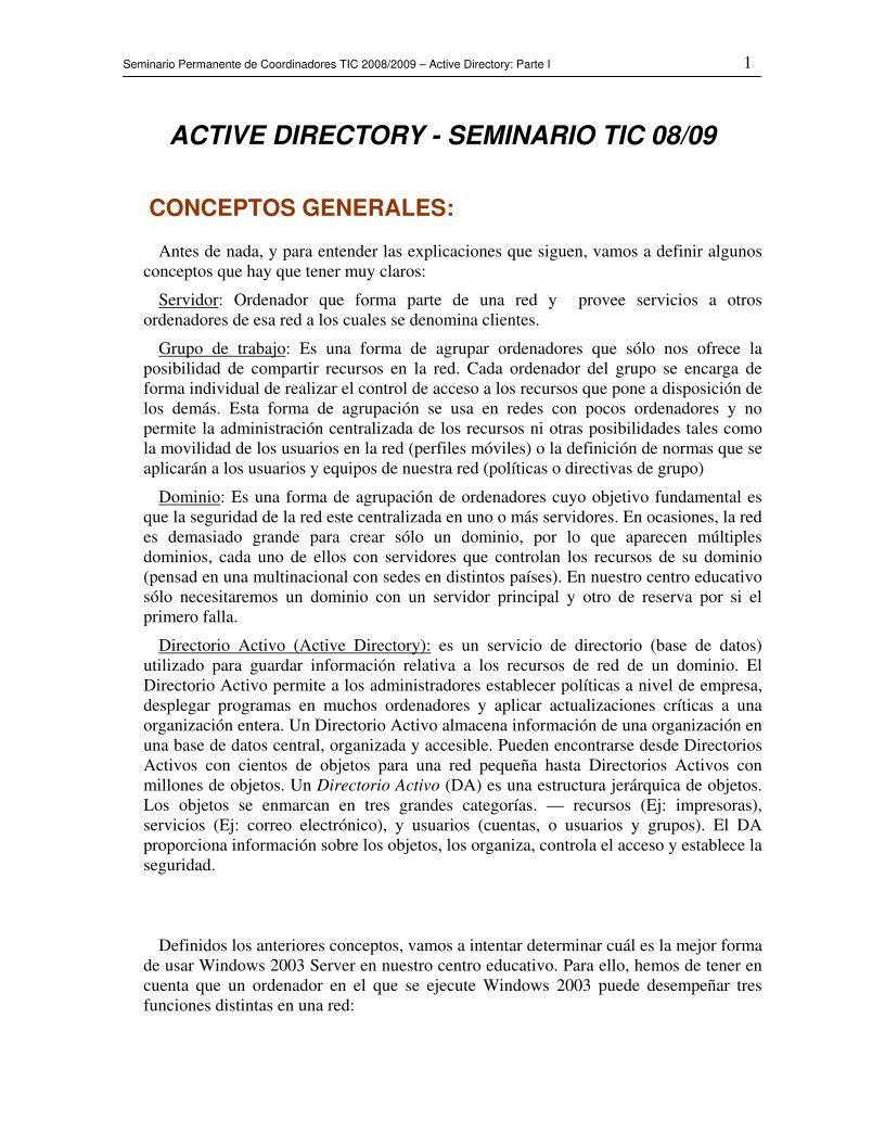 Imágen de pdf Guión de instalación de Active Directory - Seminario TIC