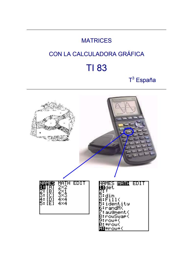 Imágen de pdf Matrices con la calculadora gráfica TI 83