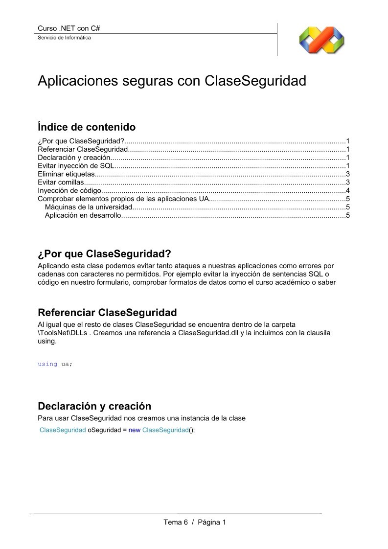Imágen de pdf Aplicaciones seguras con ClseSeguridad - Curso .NET con C#