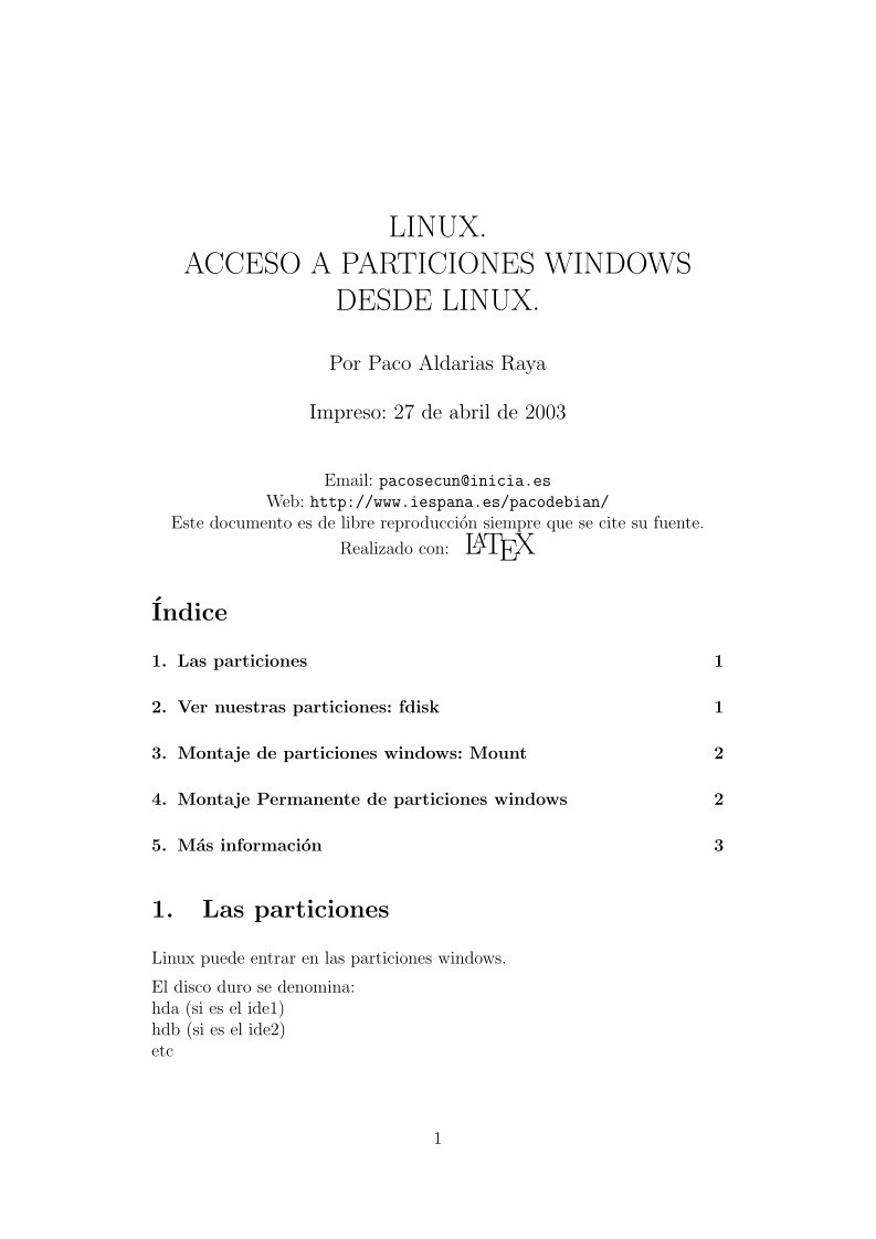 Imágen de pdf Linux. Acceso a particiones Windows desde Linux