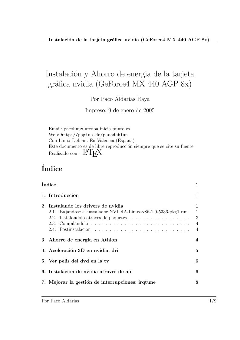 Imágen de pdf Instalación y Ahorro de energía de la tarjeta gráfica nvidia (GeForce4 MX 440 AGP 8x)