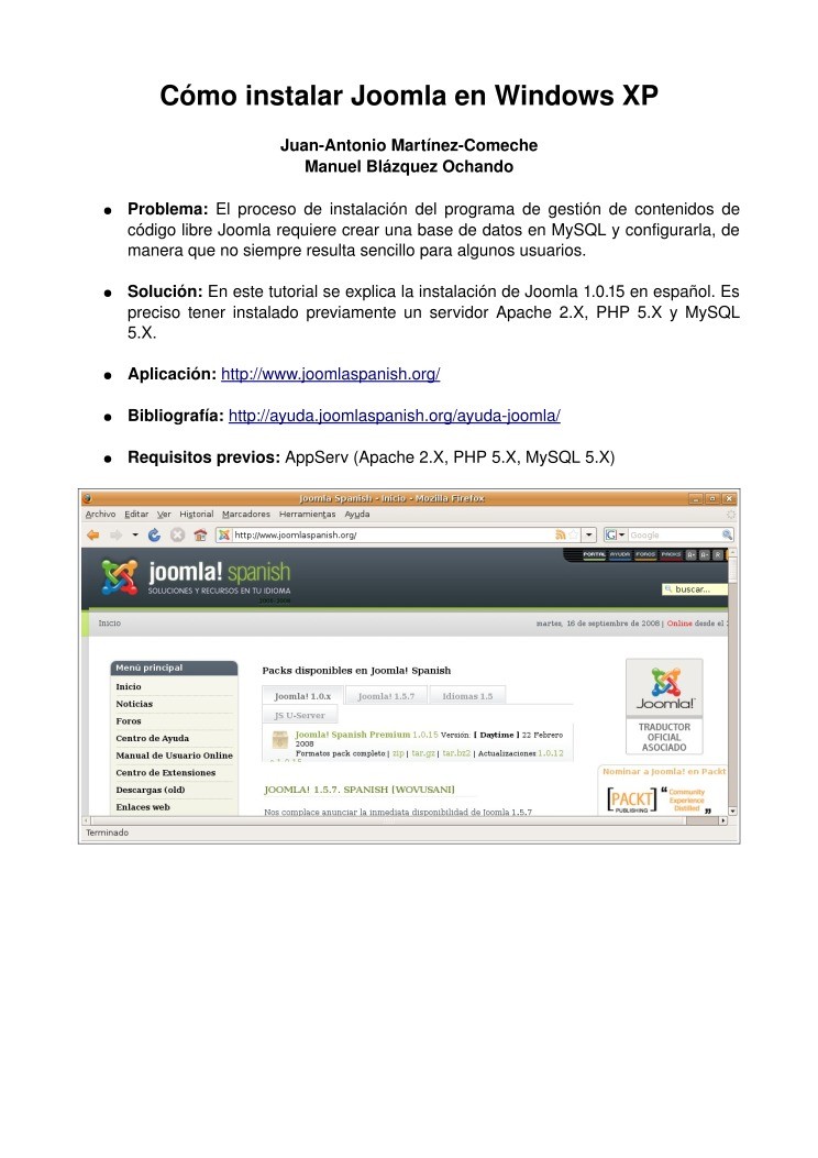 Imágen de pdf Como instalar Joomla en Windows XP