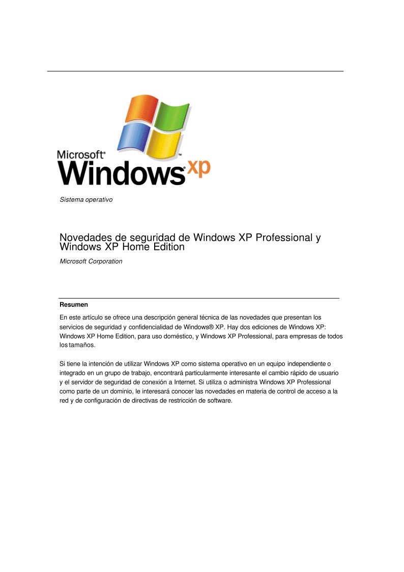 Imágen de pdf Novedades de seguridad de Windows XP Professional y Windows XP Home Edition