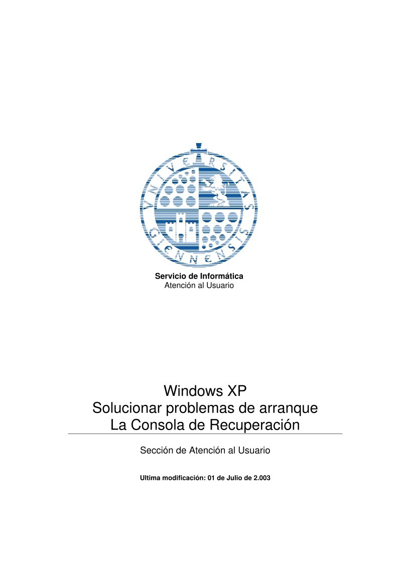 Imágen de pdf Windows XP - Solucionar problemas de arranque - La consola de recuperación