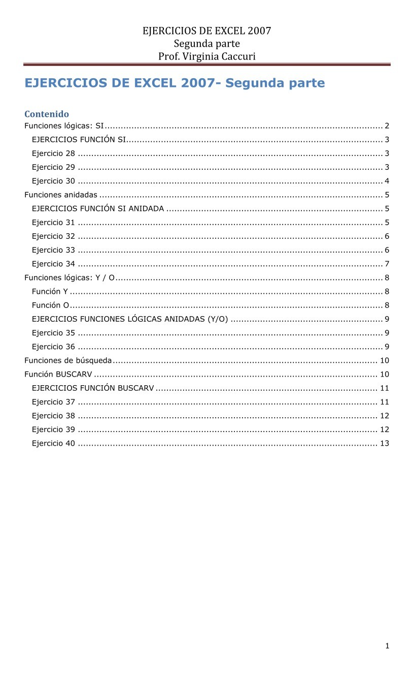 Imágen de pdf Ejercicios de Excel 2007 - segunda parte