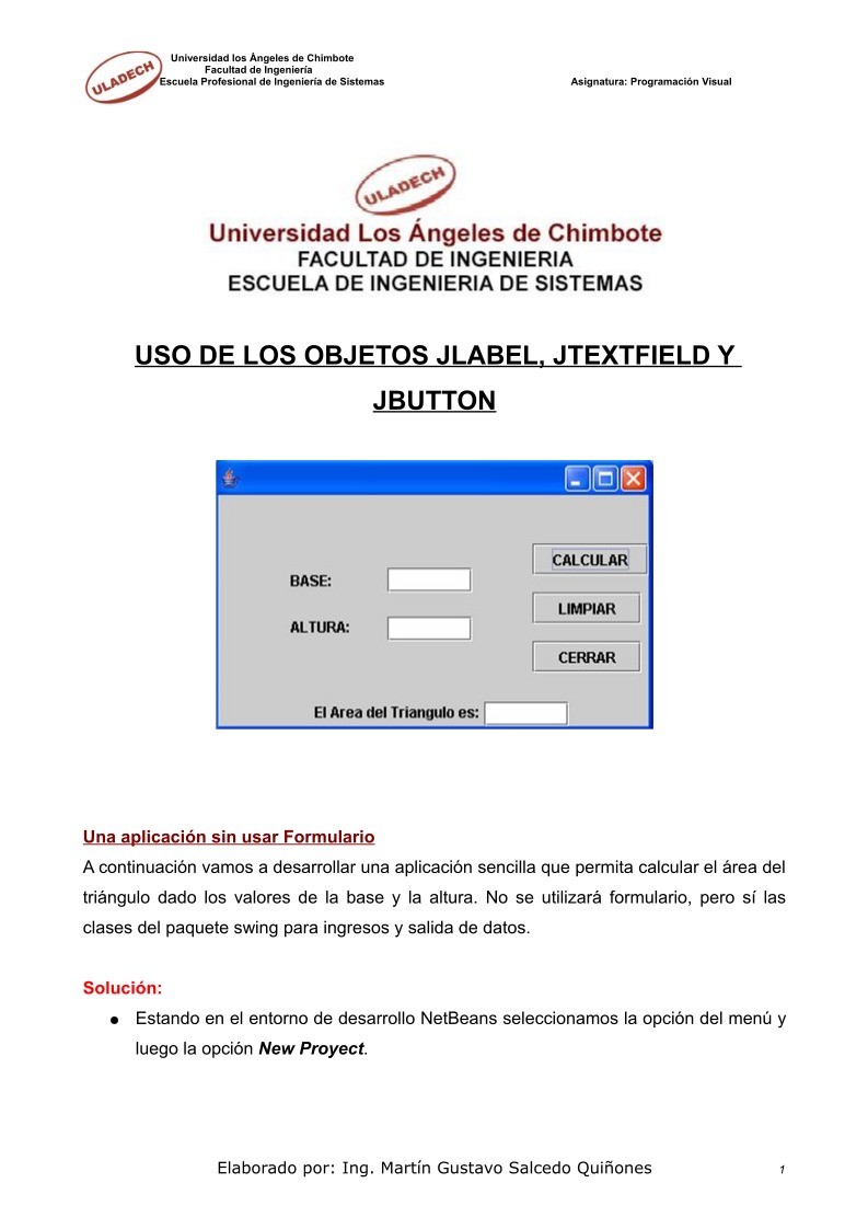 Imágen de pdf Tema 2 Objetos JLabel JTextField JButton