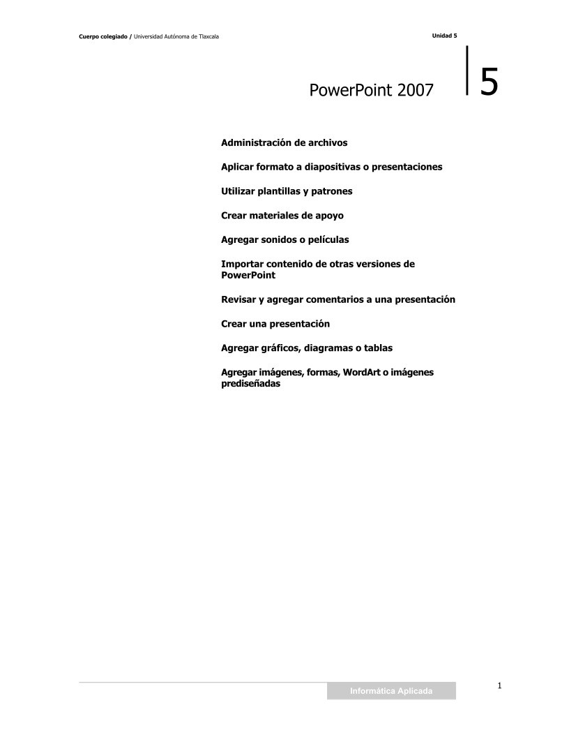 Imágen de pdf Unidad 5 - Power Point 2007