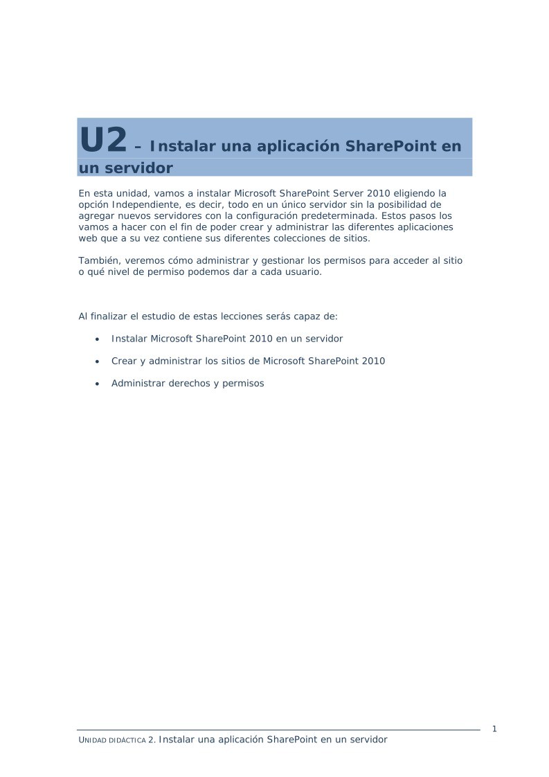Imágen de pdf U2 - Instalar una aplicación SharePoint en un servidor