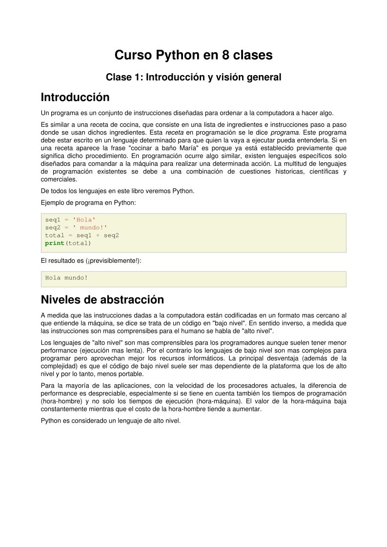 Imágen de pdf Clase 1: Introducción y visión general - Curso Python en 8 clases