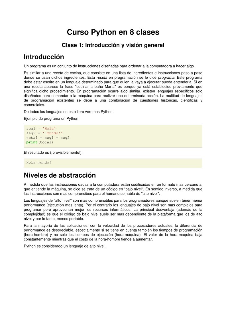 Imágen de pdf Clase 1: Introducción y visión general - Curso Python en 8 clases