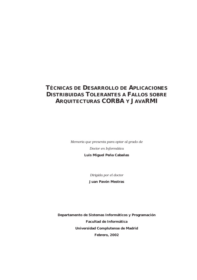 Imágen de pdf Técnicas de desarrollo de aplicaciones distribuidas tolerantes a fallos sobre arquitecturas CORBA y JAVARMI