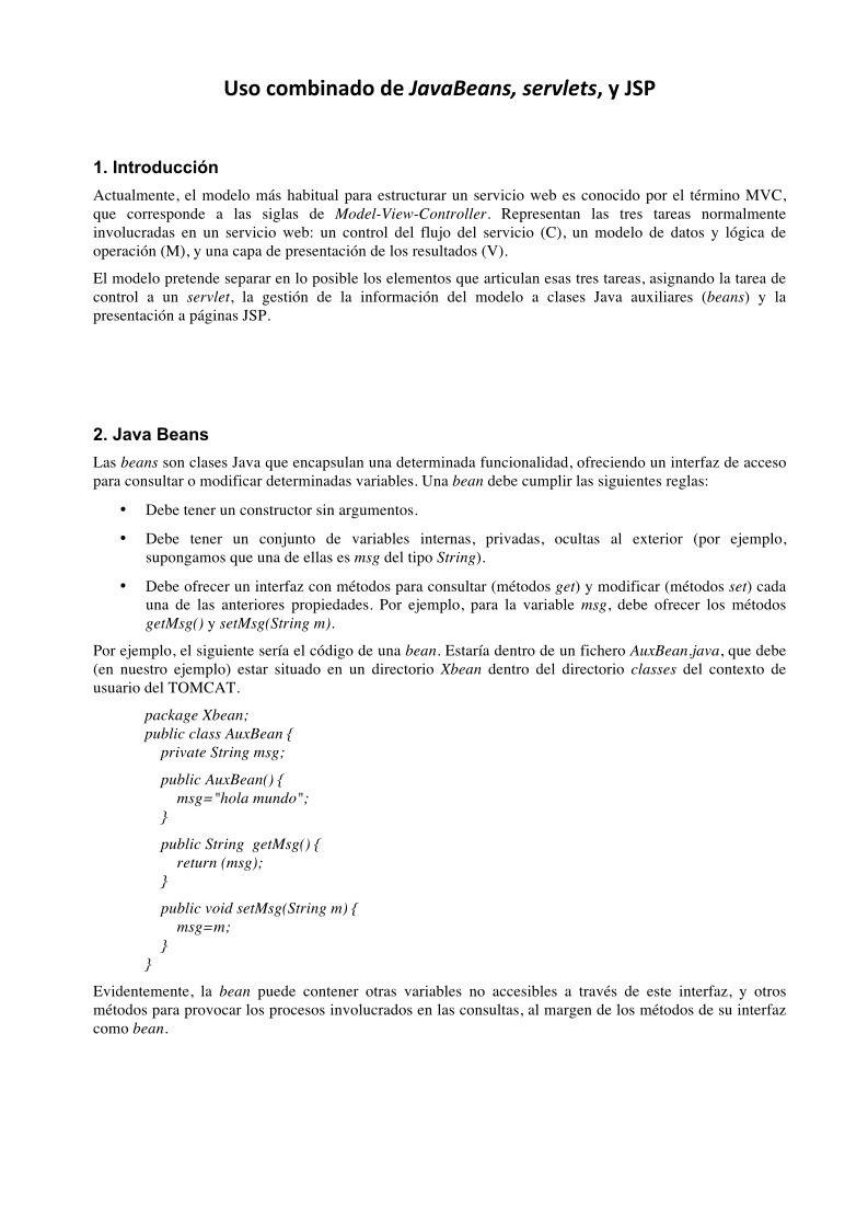 Imágen de pdf Uso combinado de JavaBeans, servlets, y JSP