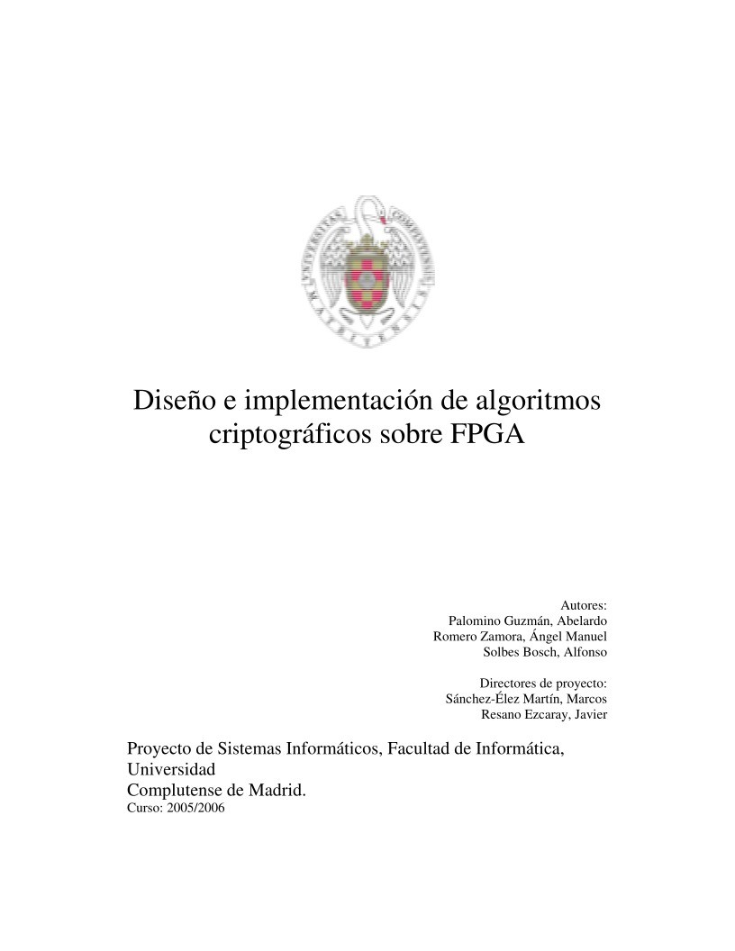 Imágen de pdf Diseño e implementación de algoritmos criptográficos sobre FPGA