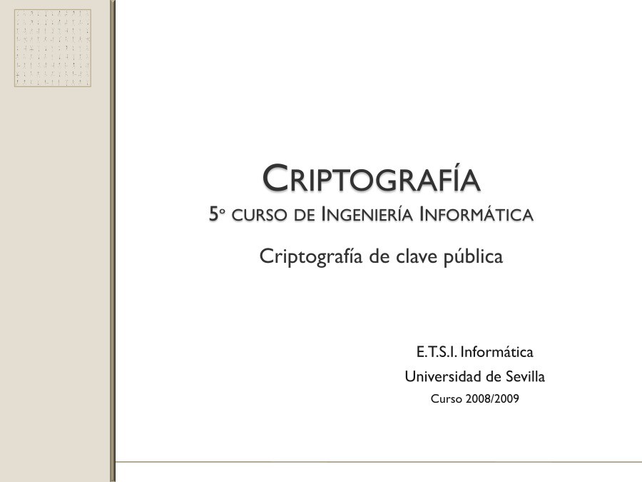 Imágen de pdf Criptografía 5º curso de ingeniería informática - Criptografía de clave pública