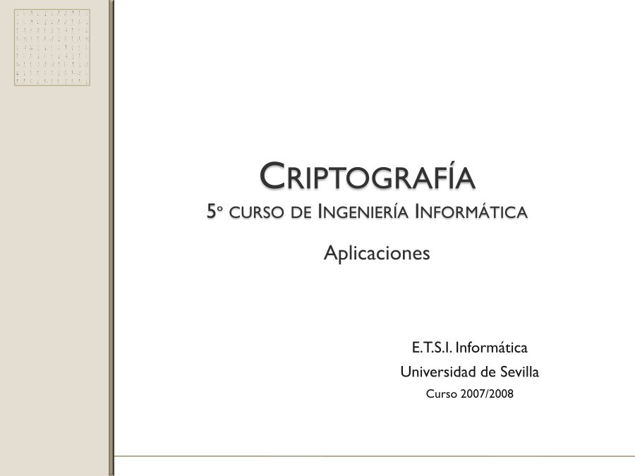 Imágen de pdf Criptografía 5º curso de ingeniería informática - Aplicaciones