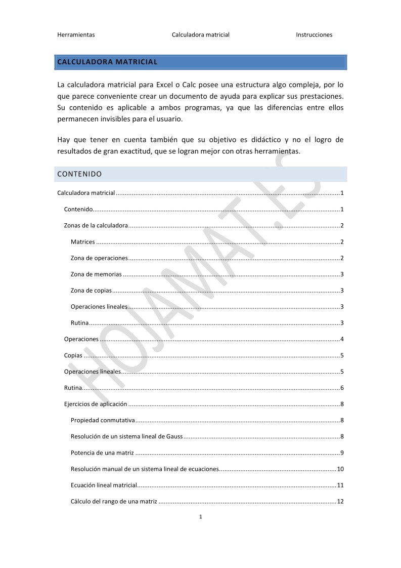 Imágen de pdf Calculadora matricial - Guía rápida de Excel