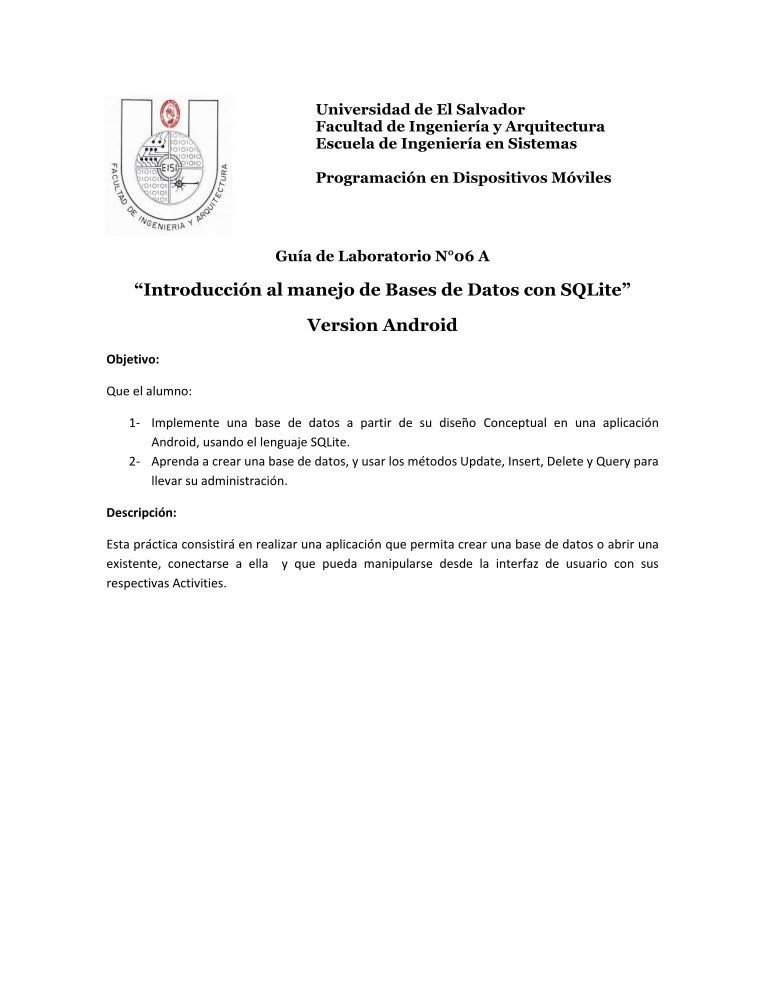 Imágen de pdf Introducción al manejo de Bases de Datos con SQLite - Versión Android