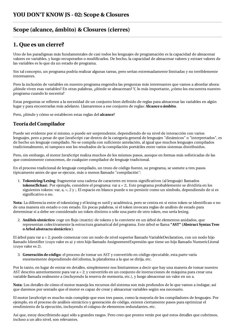 Imágen de pdf you dont know js - 02 scope and closures