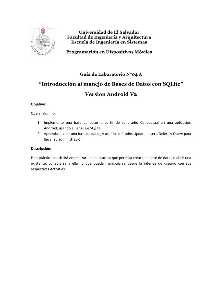 Imágen de pdf Introducción al manejo de Bases de Datos con SQLite - Versión Android V2