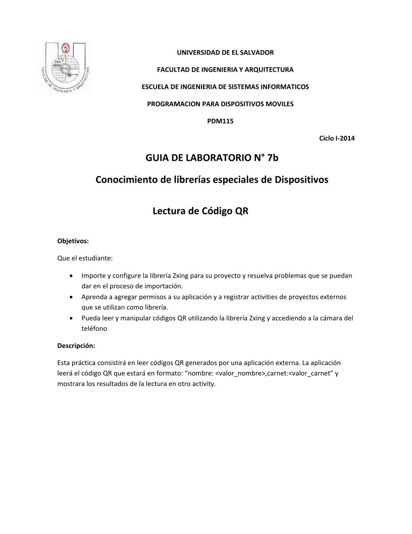 Imágen de pdf Conocimiento de librerías especiales de Dispositivos - lectura de código QR