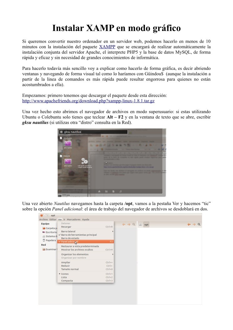 Imágen de pdf Instalar XAMPP en modo gráfico