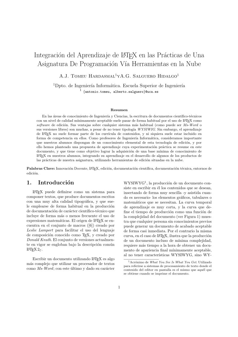 Imágen de pdf Integración del Aprendizaje de LATEX en las Prácticas de Una Asignatura De Programación Vía Herramientas en la Nube