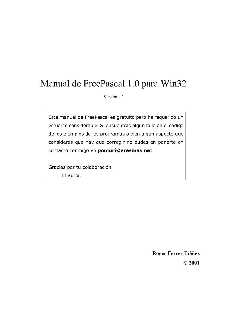 Imágen de pdf Manual de FreePascal 1.0 para Win32