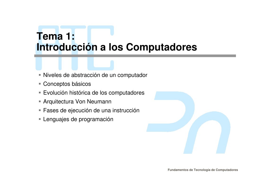 Imágen de pdf Tema 1: Introducción a los Computadores