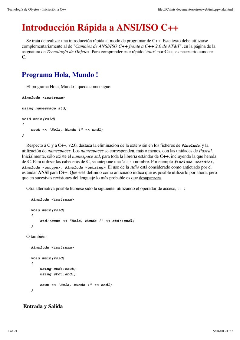 Imágen de pdf Introducción Rápida a ANSI/ISO C++