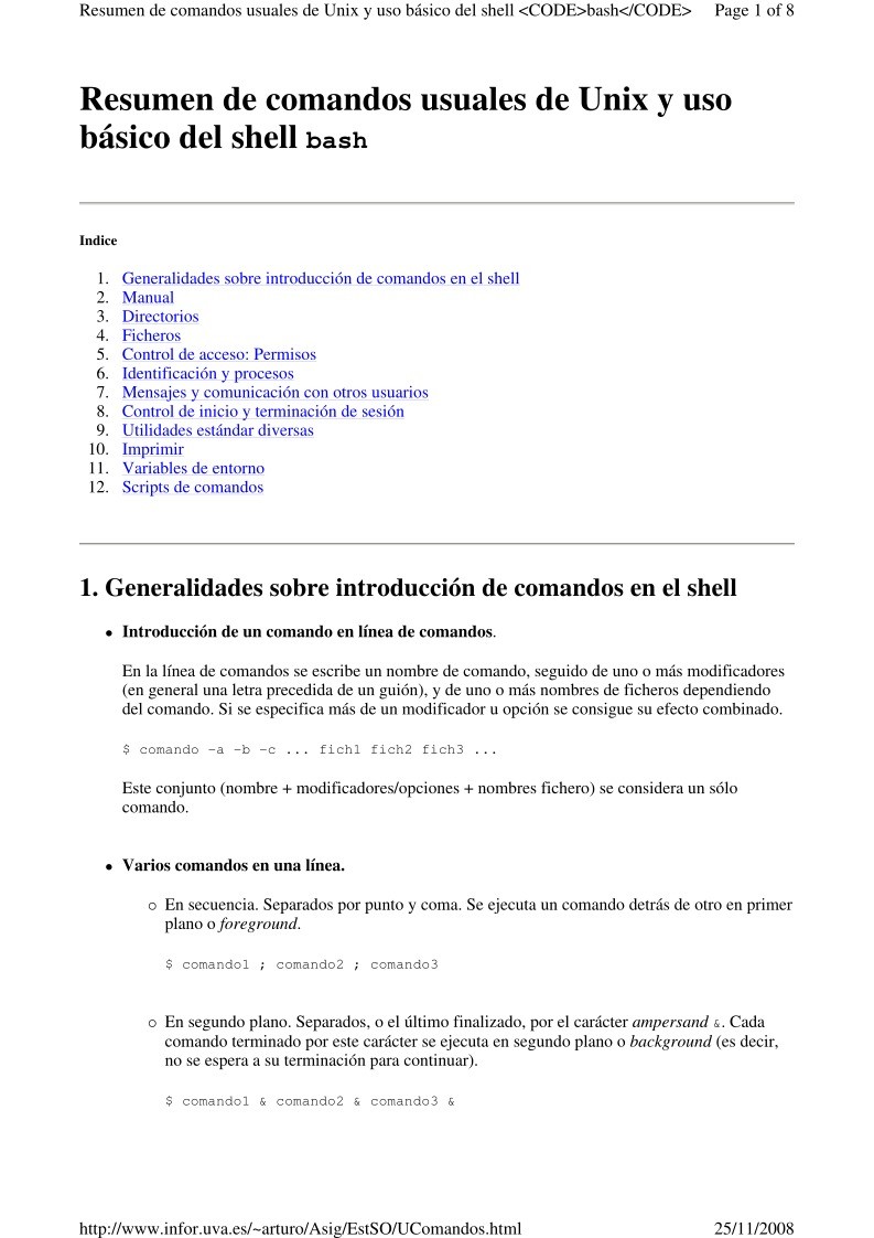 Imágen de pdf Resumen de comandos usuales de Unix y uso básico del shell bash