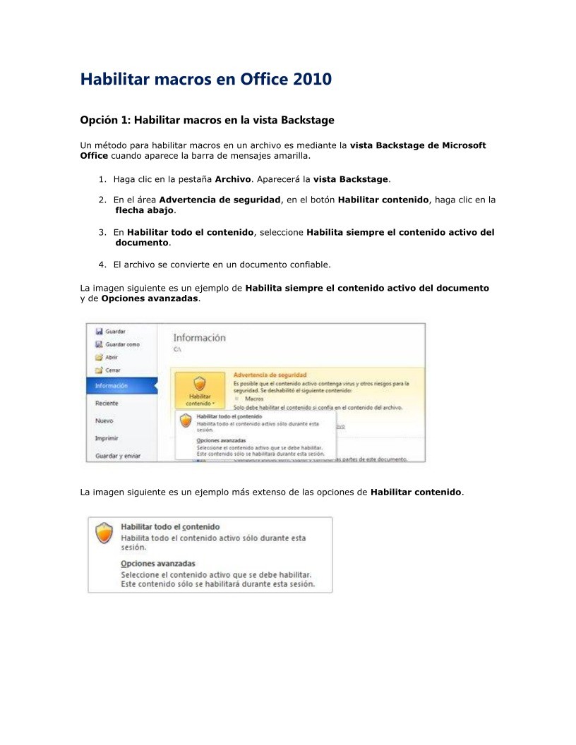 Imágen de pdf Habilitar macros en Office 2010