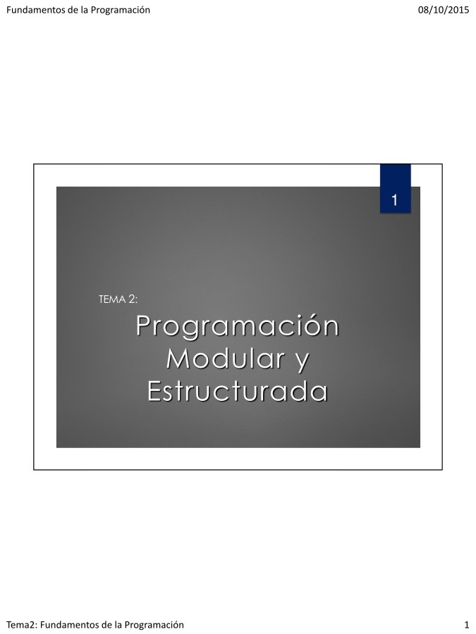 Imágen de pdf Tema 2: Programación Modular y Estructurada