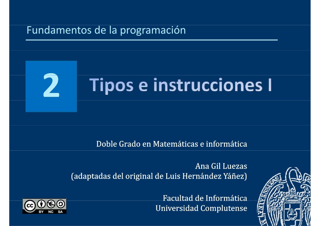 Imágen de pdf Tipos e Instrucciones I - Fundamentos de la programación