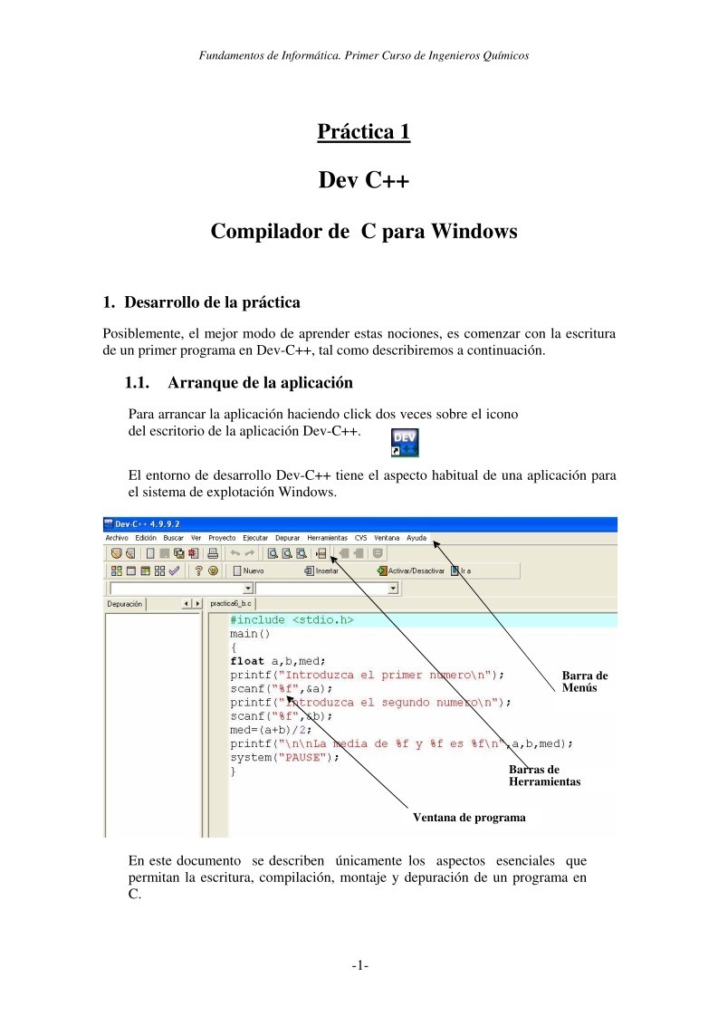 Imágen de pdf Práctica 1 - Dev C++ Compilador de C para Windows