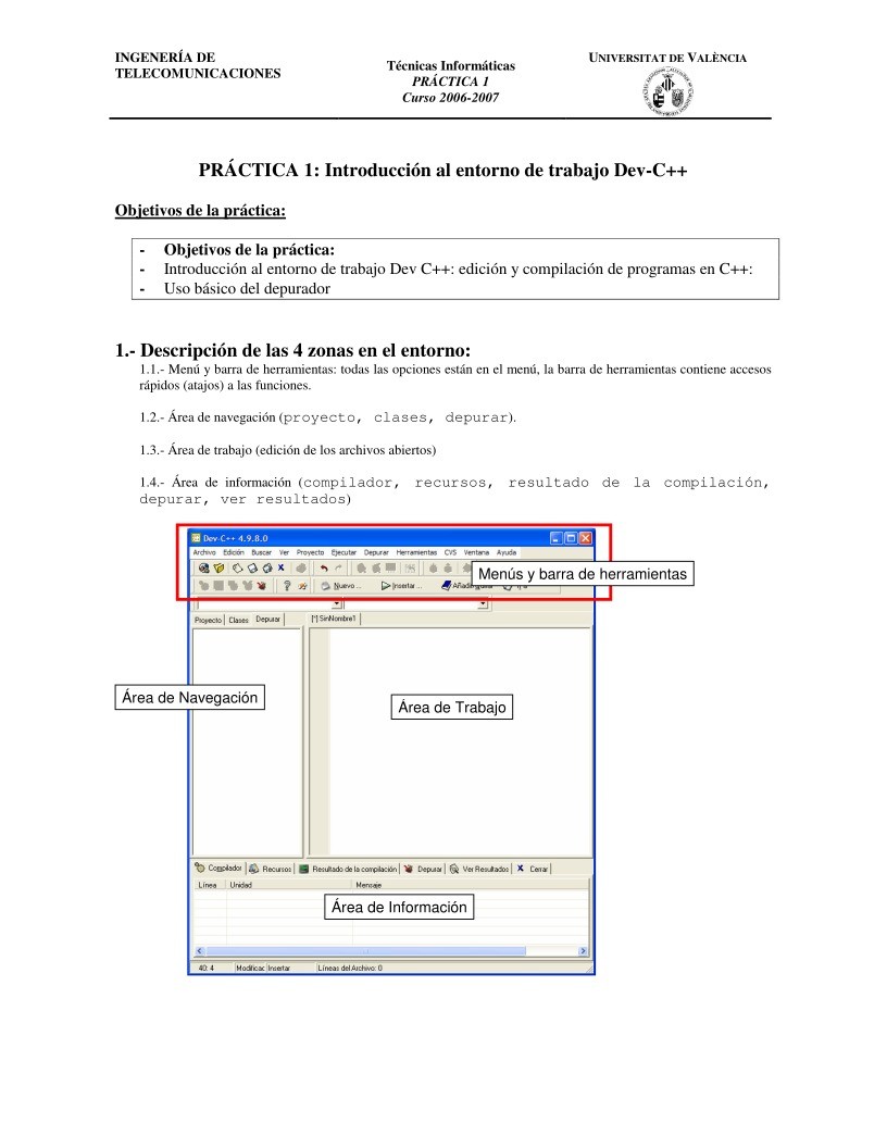 Imágen de pdf Práctica 1: Introducción al entorno de trabajo Dev-C++