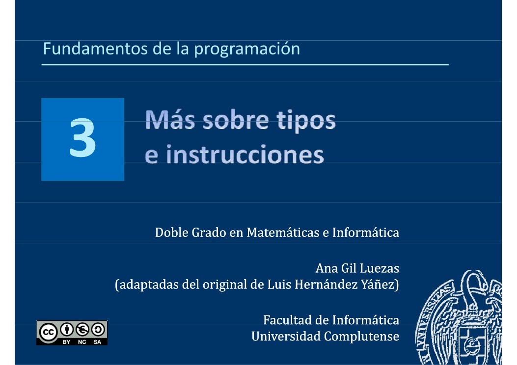 Imágen de pdf 3 - Más sobre tipos e instrucciones - Fundamentos de la programación