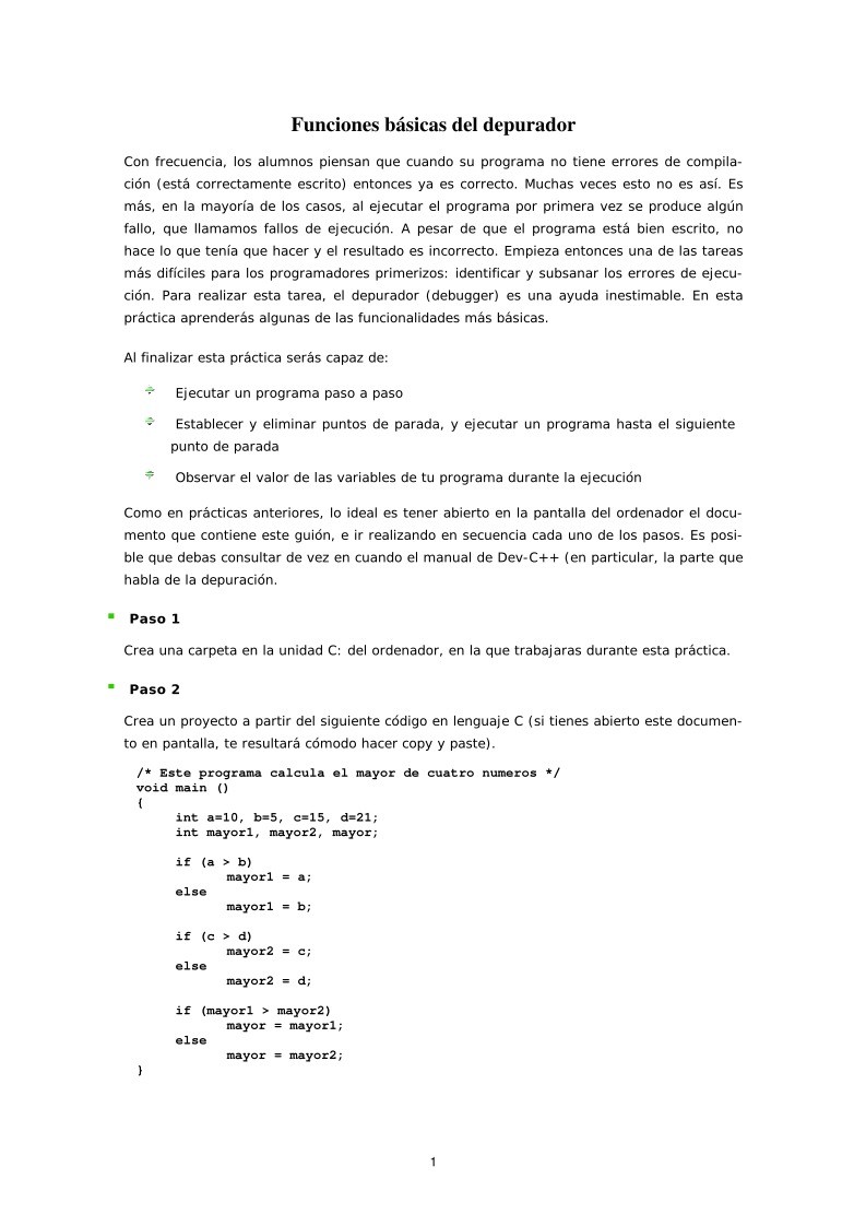 Imágen de pdf Funciones básicas del depurador