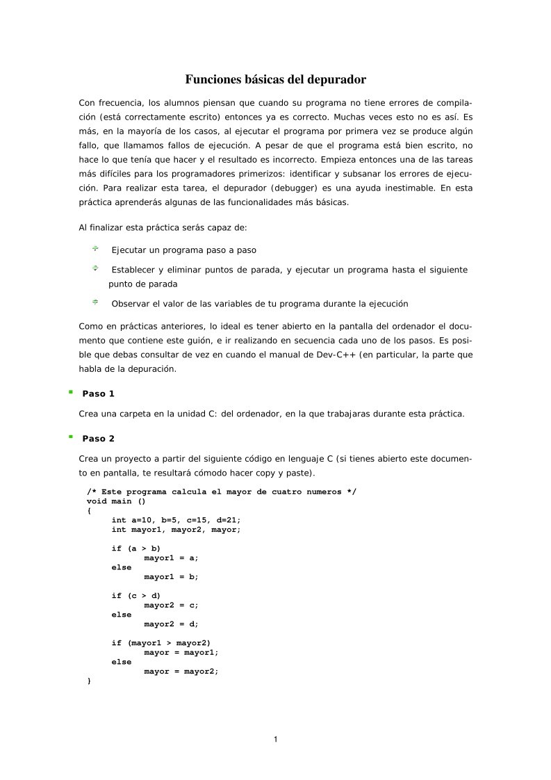 Imágen de pdf Funciones básicas del depurador