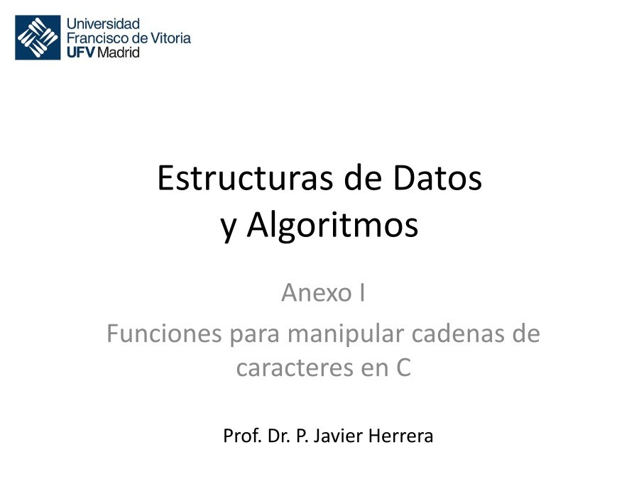 Imágen de pdf Anexo I - Funciones para manipular cadenas de caracteres en C - Estructuras de Datos y Algoritmos