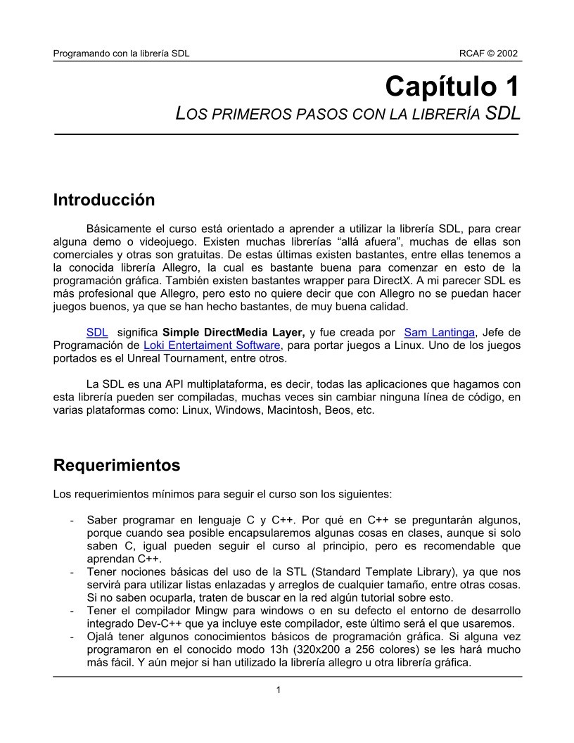 Imágen de pdf Capítulo 1 - Los primeros pasos con la librería SDL - Programando con la libreria SDL