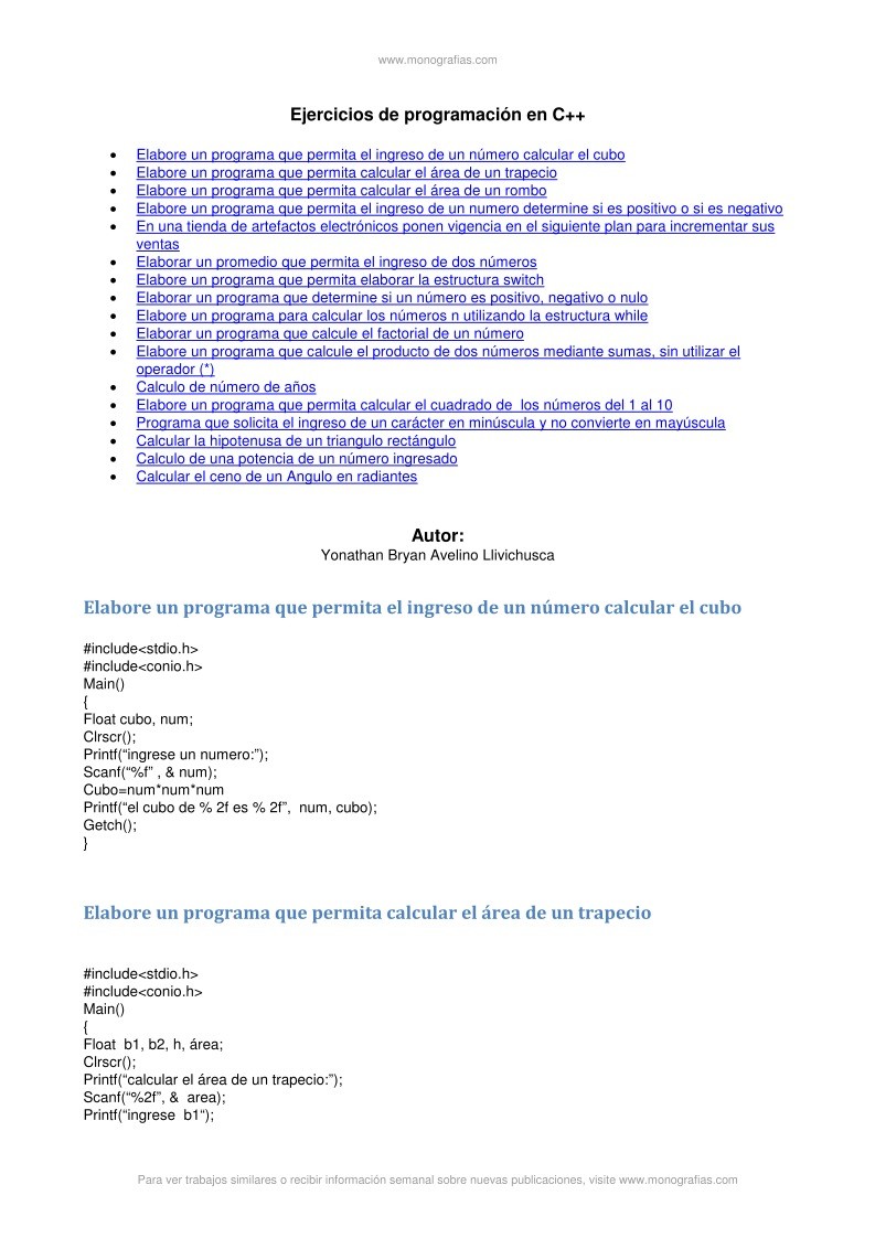 Imágen de pdf Ejercicios de programación en C++
