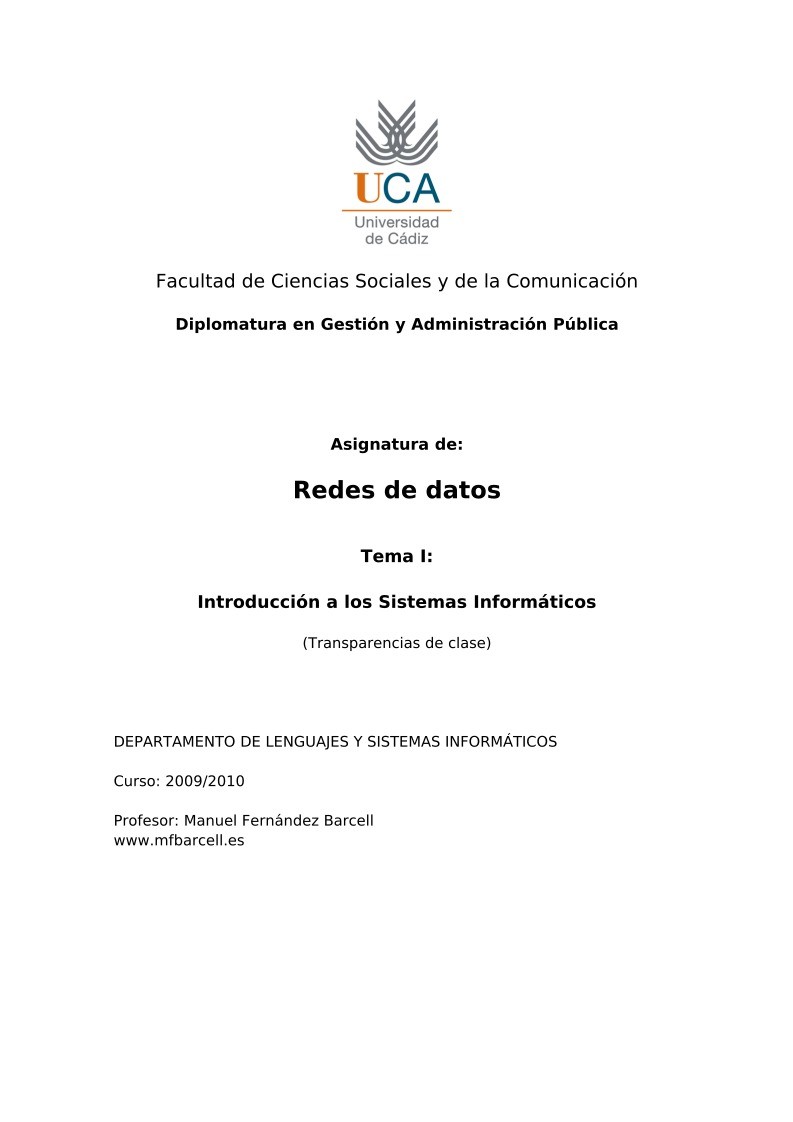 Imágen de pdf Tema I: Introducción a los Sistemas Informáticos - Redes de datos