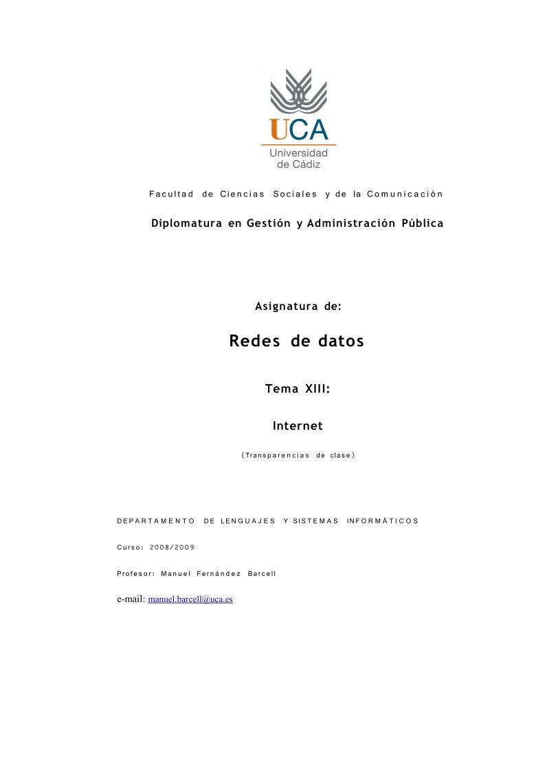 Imágen de pdf Tema XIII: Internet - Redes de datos